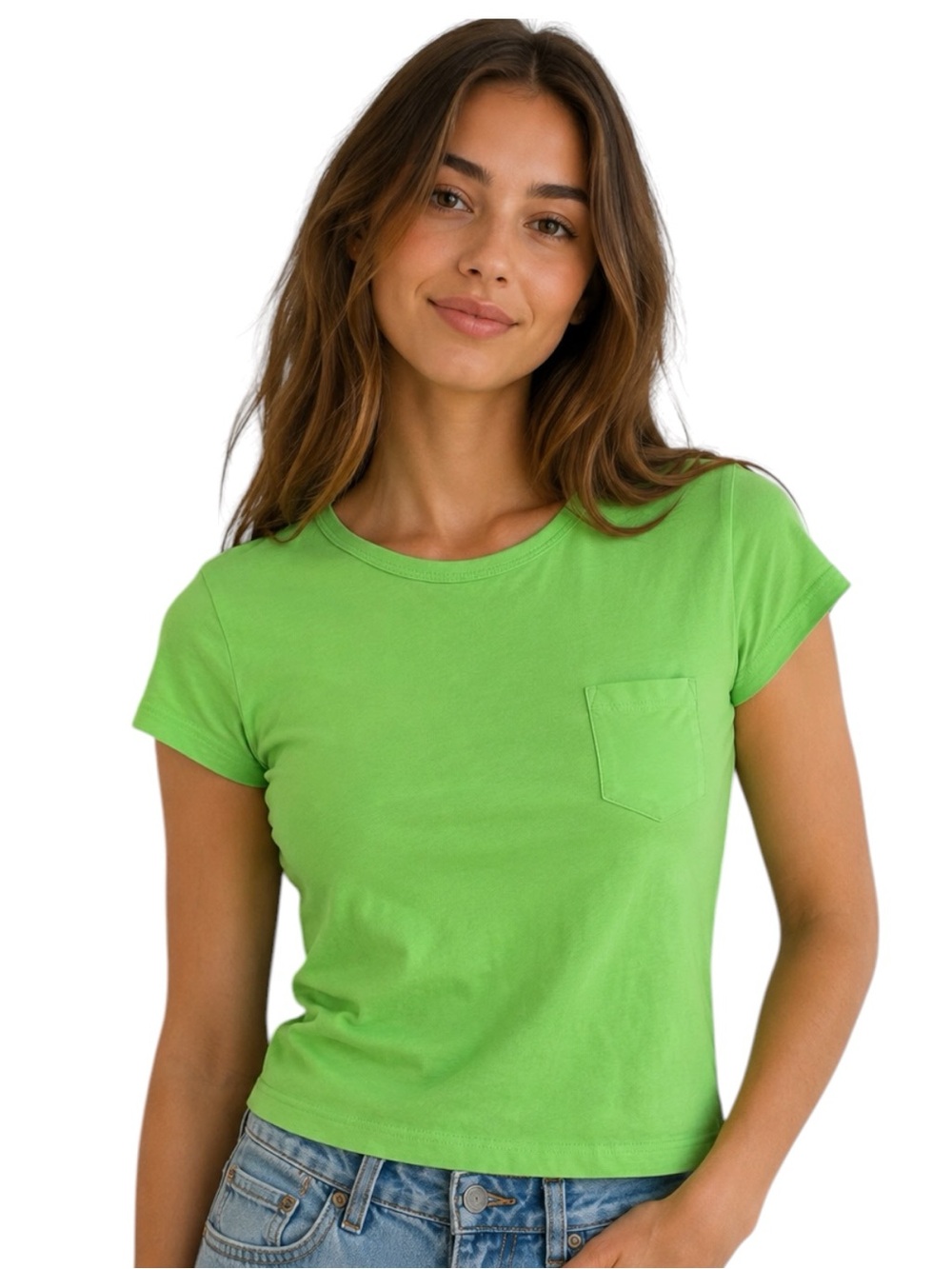 Express Original Mini Tee Green Chest Pocket Short Sleeve Size XS
